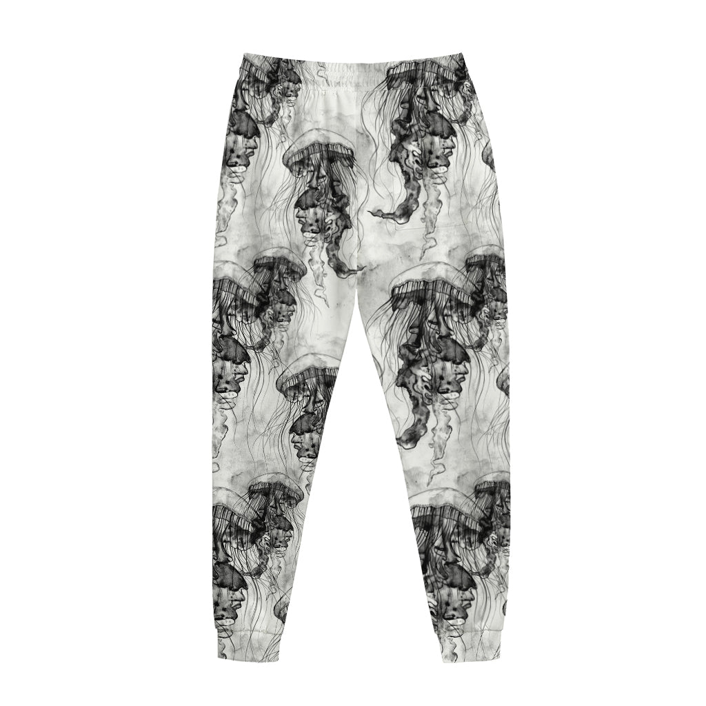 Black And White Jellyfish Pattern Print Jogger Pants
