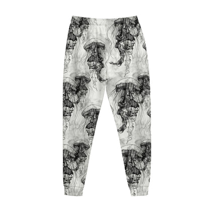 Black And White Jellyfish Pattern Print Jogger Pants