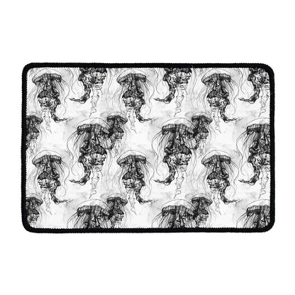 Black And White Jellyfish Pattern Print Kitchen Mat