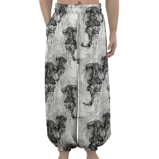 Black And White Jellyfish Pattern Print Lantern Pants