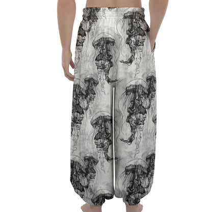 Black And White Jellyfish Pattern Print Lantern Pants