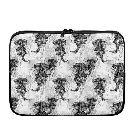 Black And White Jellyfish Pattern Print Laptop Sleeve