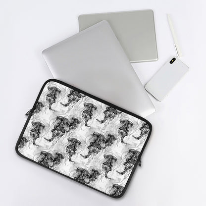 Black And White Jellyfish Pattern Print Laptop Sleeve