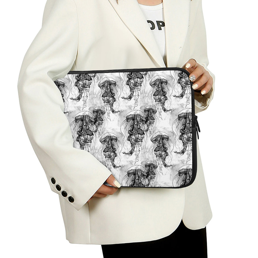 Black And White Jellyfish Pattern Print Laptop Sleeve