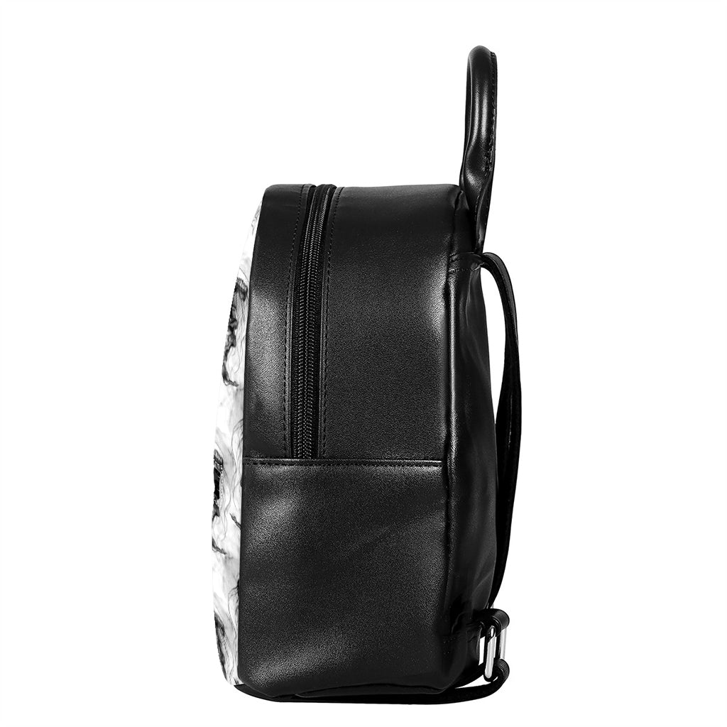 Black And White Jellyfish Pattern Print Leather Backpack