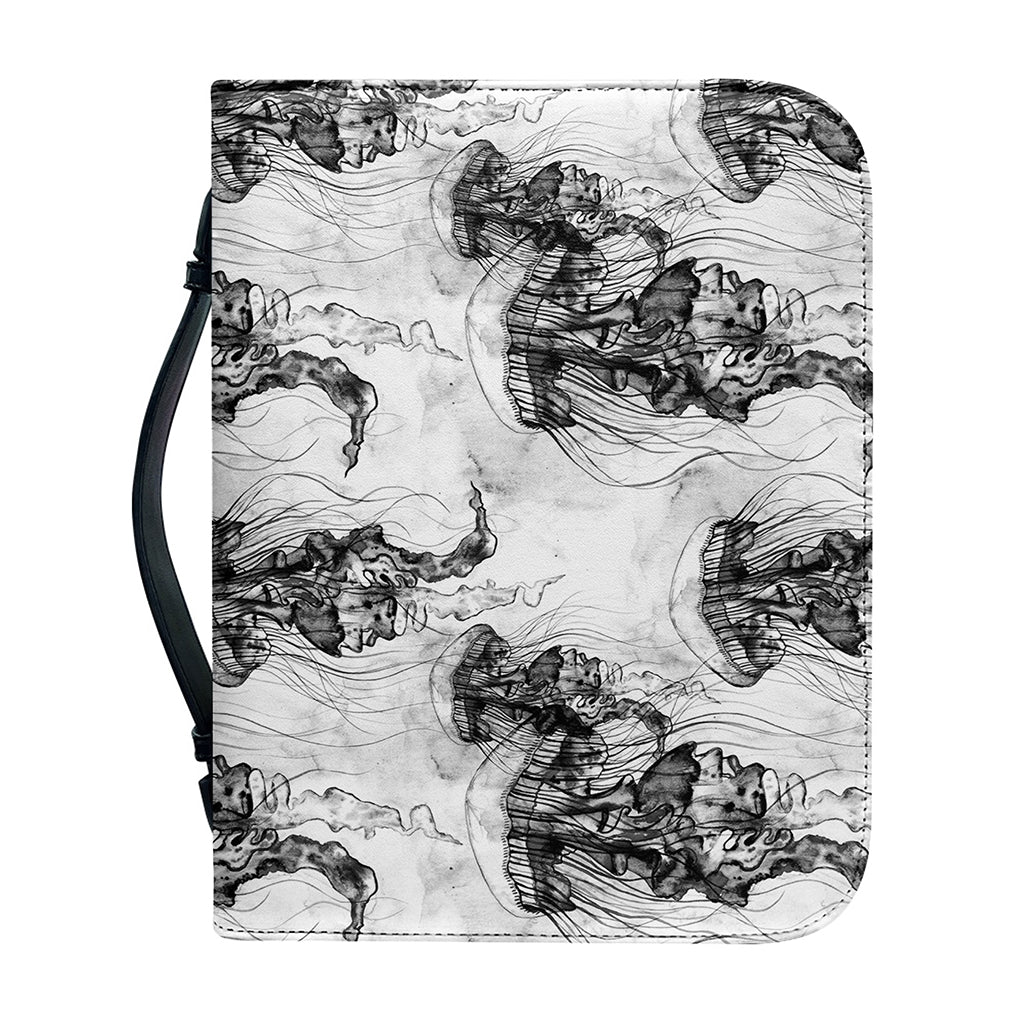 Black And White Jellyfish Pattern Print Leather Bible Cover