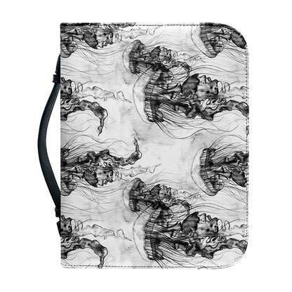 Black And White Jellyfish Pattern Print Leather Bible Cover