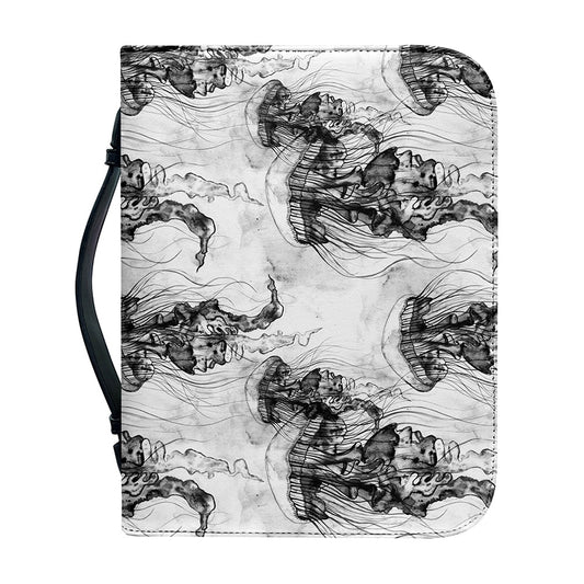 Black And White Jellyfish Pattern Print Leather Bible Cover