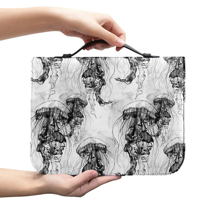 Black And White Jellyfish Pattern Print Leather Bible Cover