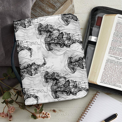 Black And White Jellyfish Pattern Print Leather Bible Cover