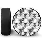 Black And White Jellyfish Pattern Print Leather Spare Tire Cover