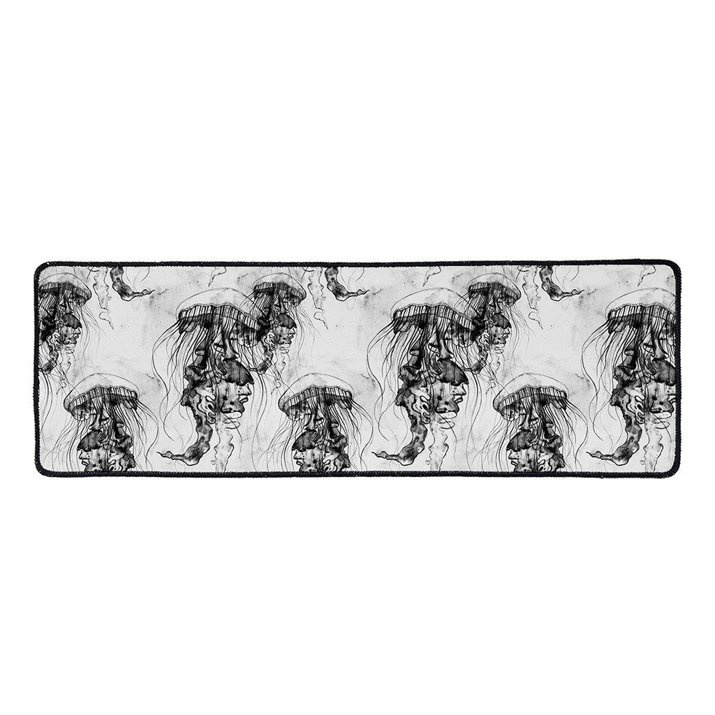 Black And White Jellyfish Pattern Print Long Kitchen Mat