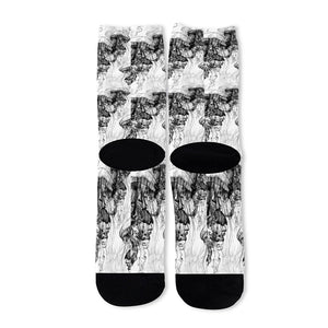 Black And White Jellyfish Pattern Print Long Socks