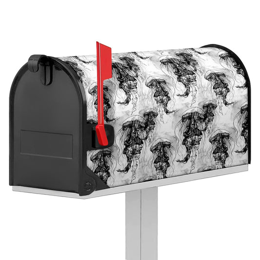 Black And White Jellyfish Pattern Print Mailbox Cover