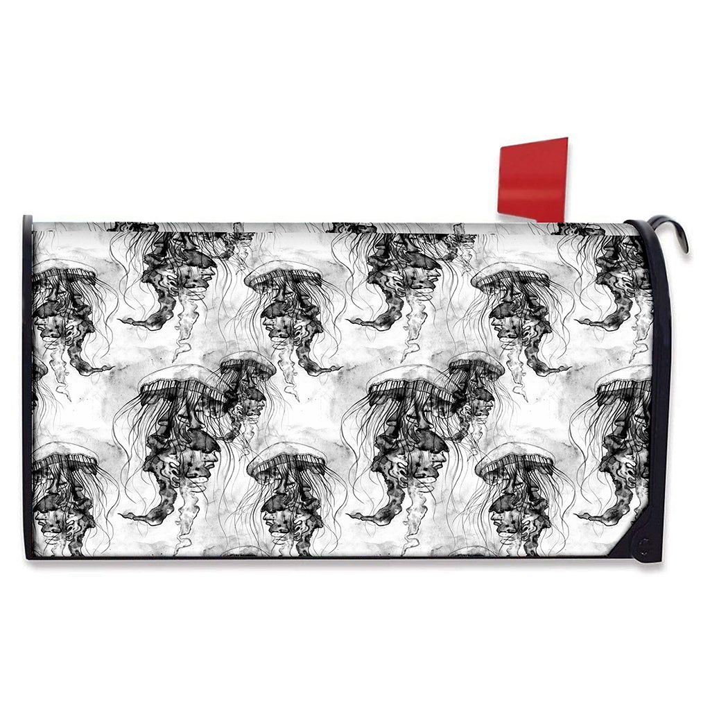 Black And White Jellyfish Pattern Print Mailbox Cover