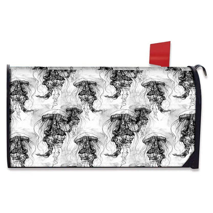 Black And White Jellyfish Pattern Print Mailbox Cover