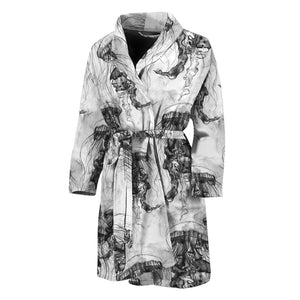 Black And White Jellyfish Pattern Print Men's Bathrobe