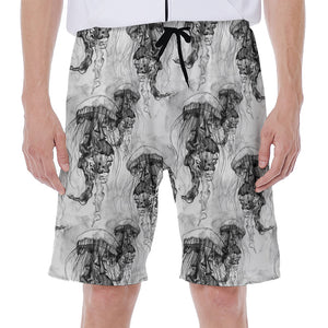 Black And White Jellyfish Pattern Print Men's Beach Shorts