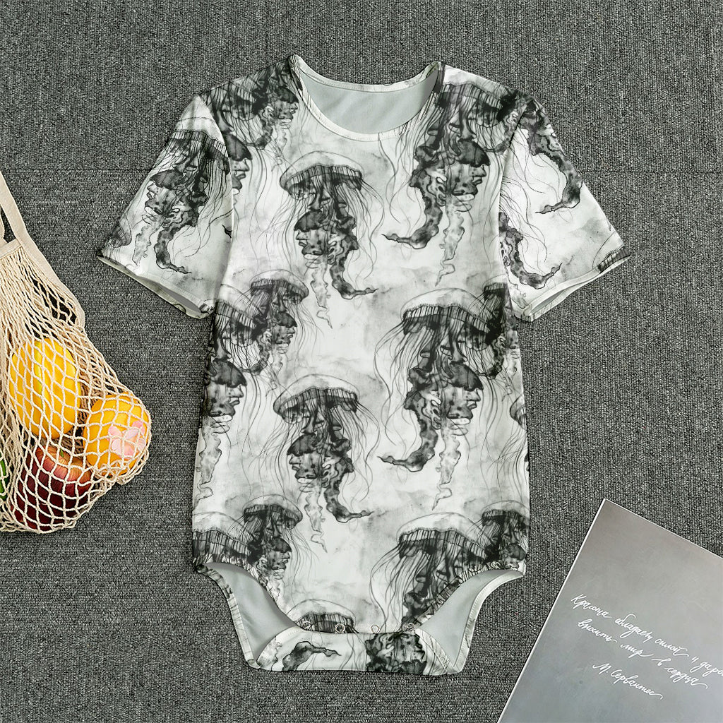 Black And White Jellyfish Pattern Print Men's Bodysuit