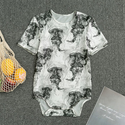 Black And White Jellyfish Pattern Print Men's Bodysuit