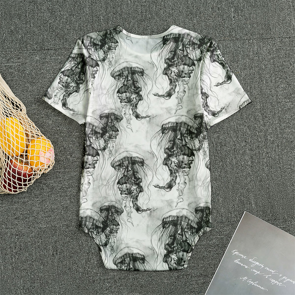 Black And White Jellyfish Pattern Print Men's Bodysuit