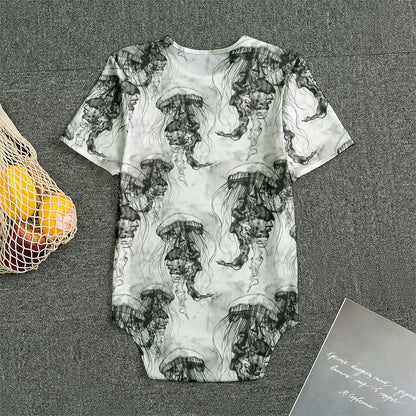 Black And White Jellyfish Pattern Print Men's Bodysuit