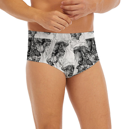 Black And White Jellyfish Pattern Print Men's Briefs