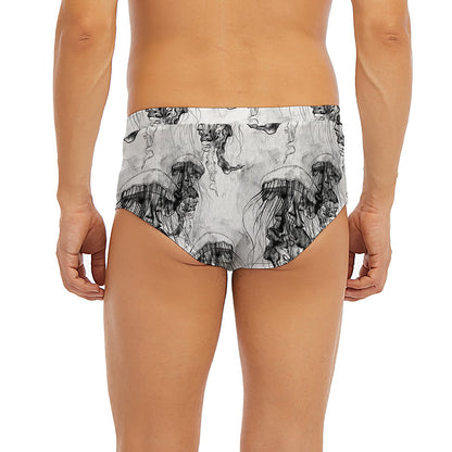 Black And White Jellyfish Pattern Print Men's Briefs