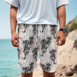 Black And White Jellyfish Pattern Print Men's Cargo Shorts