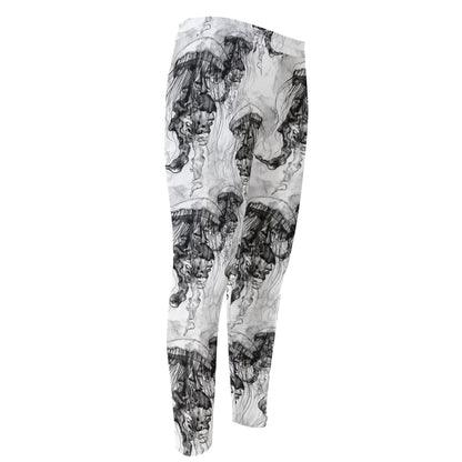 Black And White Jellyfish Pattern Print Men's Compression Pants
