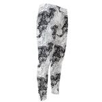 Black And White Jellyfish Pattern Print Men's Compression Pants
