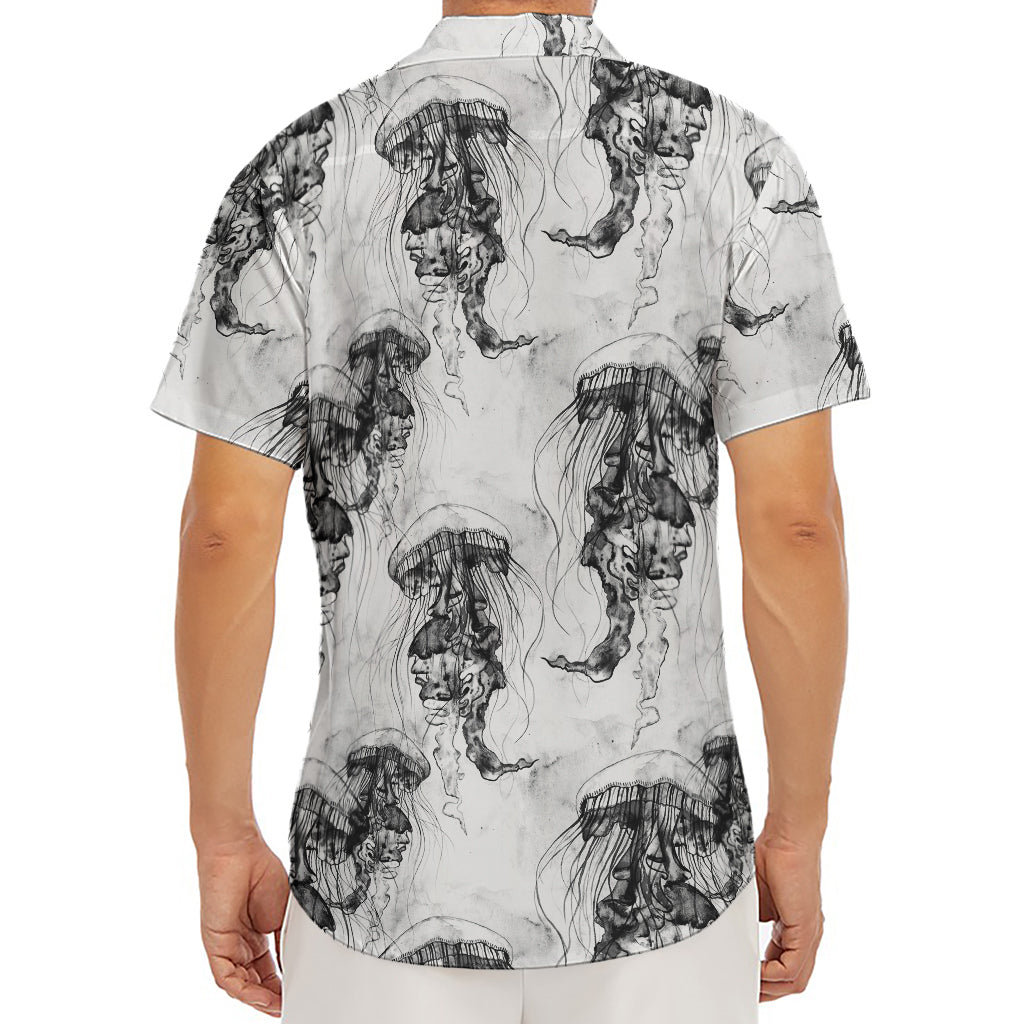 Black And White Jellyfish Pattern Print Men's Deep V-Neck Shirt