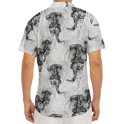 Black And White Jellyfish Pattern Print Men's Deep V-Neck Shirt