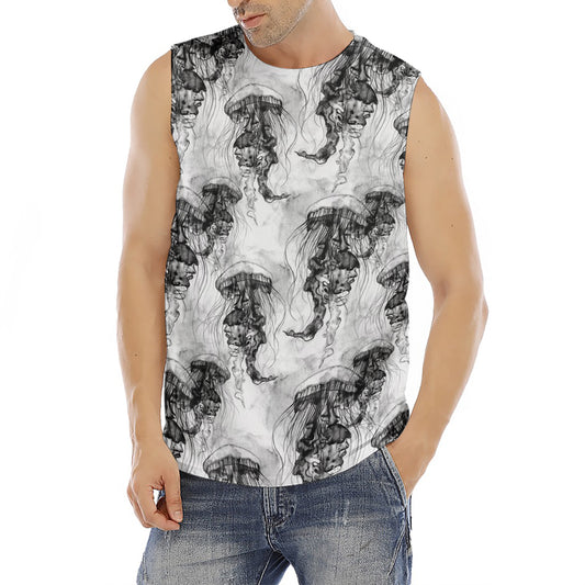 Black And White Jellyfish Pattern Print Men's Fitness Tank Top
