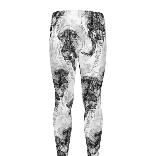 Black And White Jellyfish Pattern Print Men's leggings