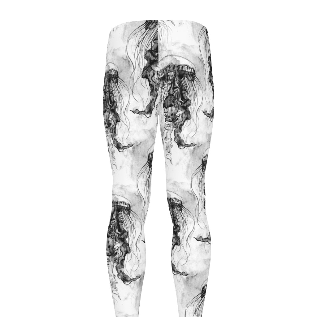 Black And White Jellyfish Pattern Print Men's leggings