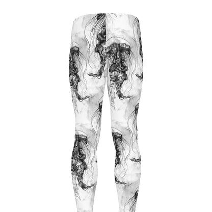 Black And White Jellyfish Pattern Print Men's leggings