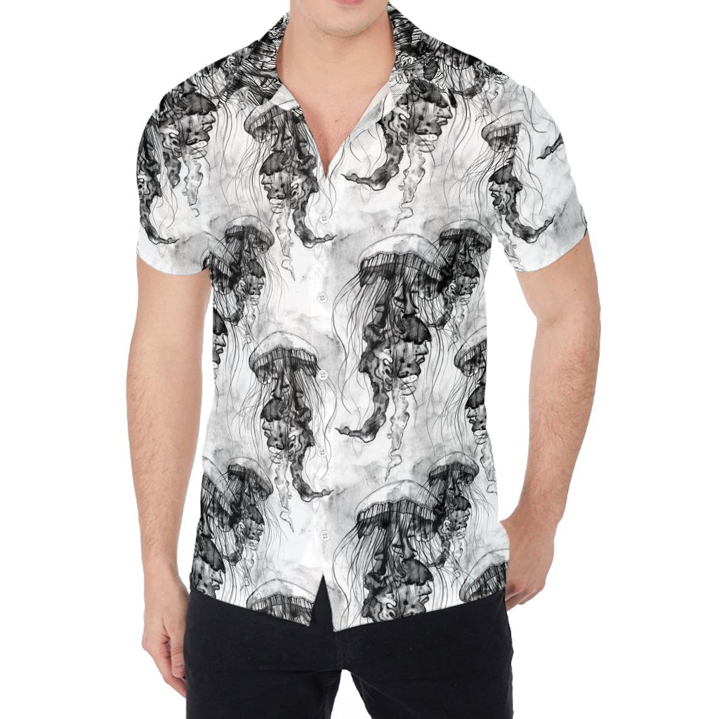 Black And White Jellyfish Pattern Print Men's Shirt