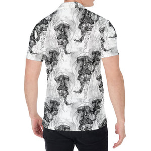 Black And White Jellyfish Pattern Print Men's Shirt