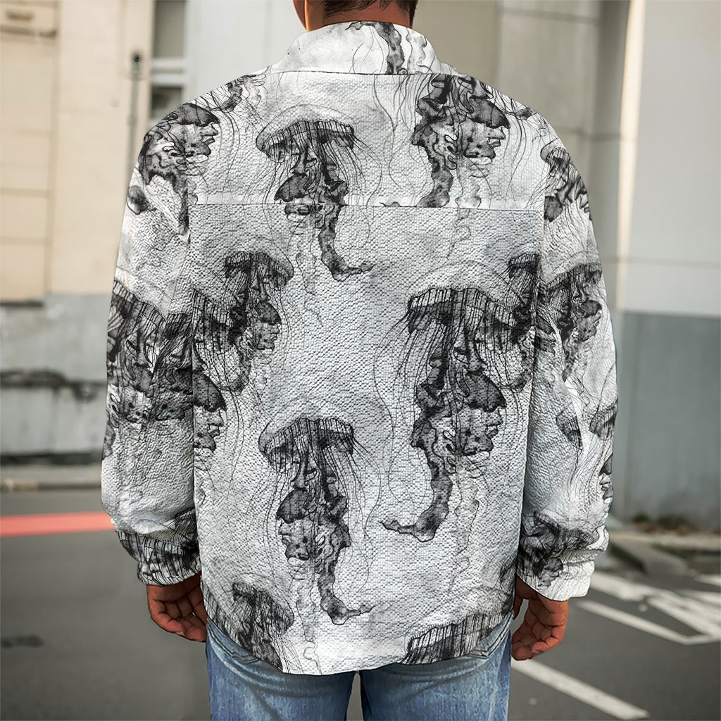Black And White Jellyfish Pattern Print Men's Shirt Jacket