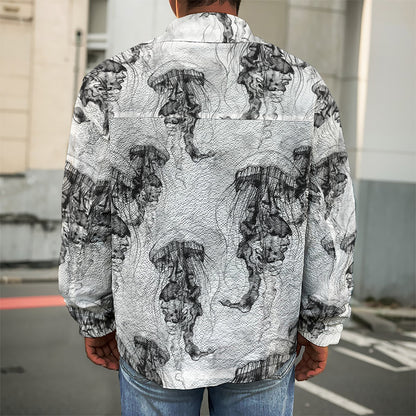 Black And White Jellyfish Pattern Print Men's Shirt Jacket