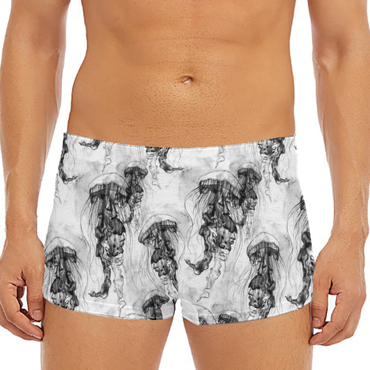 Black And White Jellyfish Pattern Print Men's Short Boxer Briefs