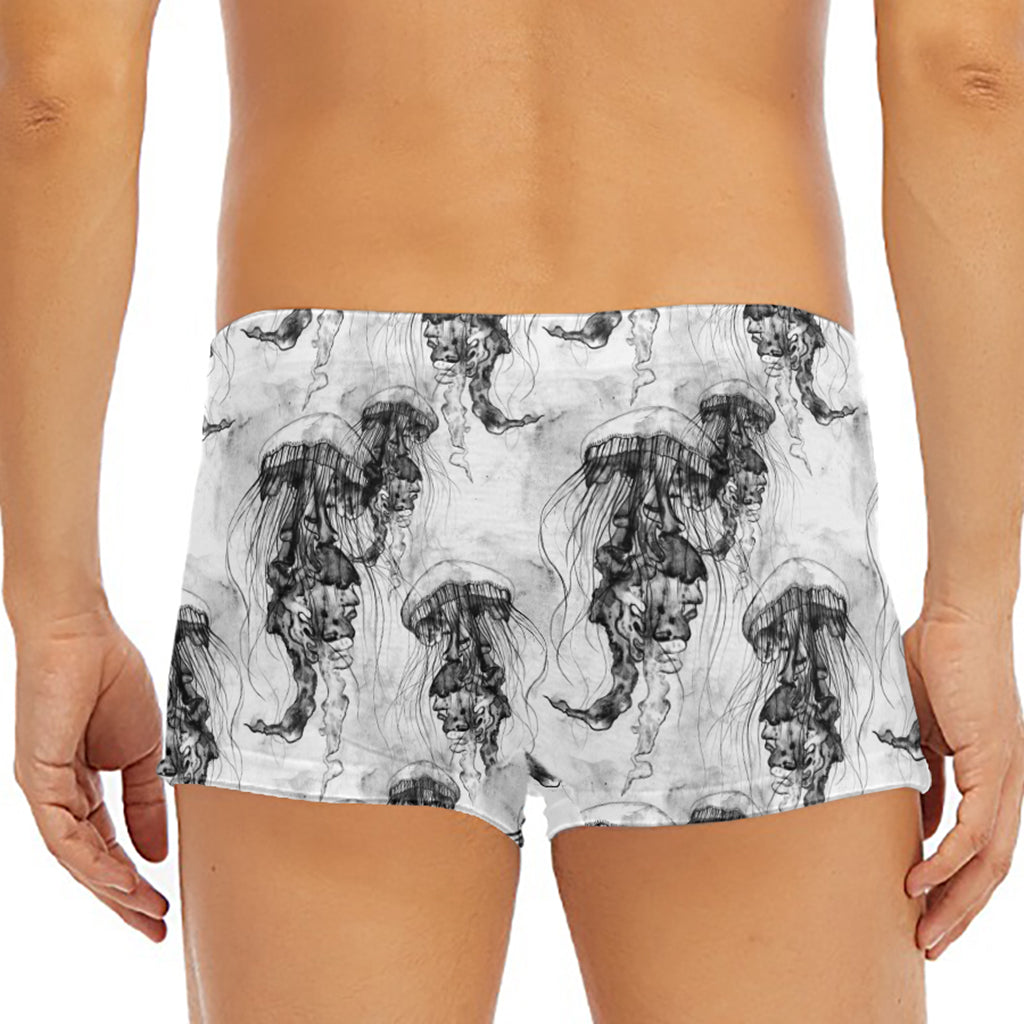 Black And White Jellyfish Pattern Print Men's Short Boxer Briefs