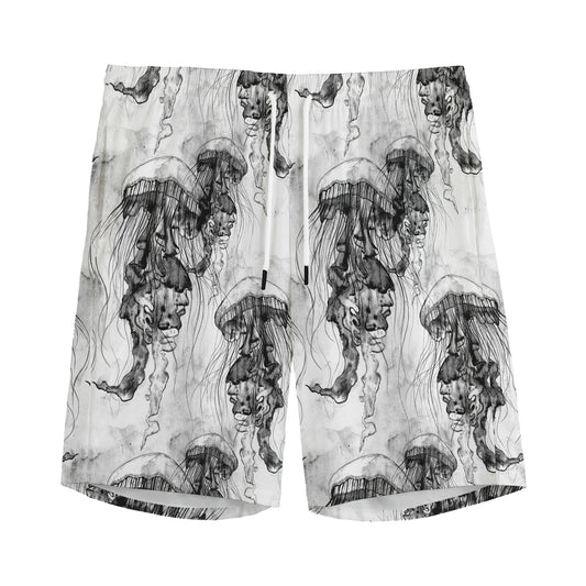 Black And White Jellyfish Pattern Print Men's Sports Shorts