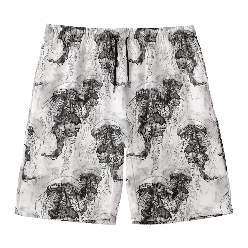 Black And White Jellyfish Pattern Print Men's Swim Trunks