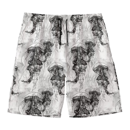 Black And White Jellyfish Pattern Print Men's Swim Trunks