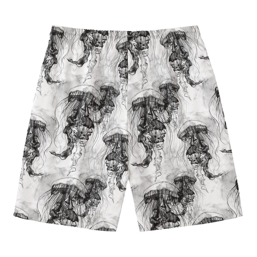 Black And White Jellyfish Pattern Print Men's Swim Trunks