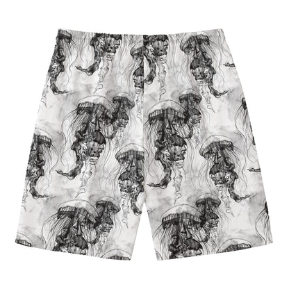 Black And White Jellyfish Pattern Print Men's Swim Trunks