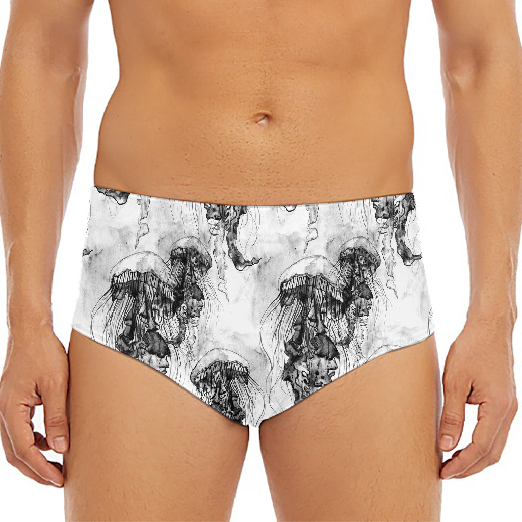 Black And White Jellyfish Pattern Print Men's Triangle Swim Briefs