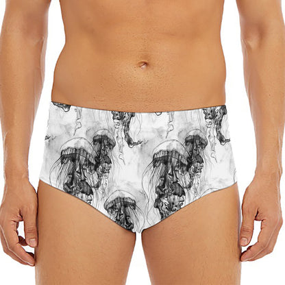 Black And White Jellyfish Pattern Print Men's Triangle Swim Briefs